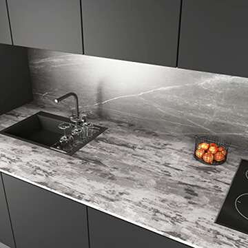 CRE8TIVE Stained Grey Concrete Wallpaper Cement Textured Wallpaper Stick and Peel Self Adhesive Removable Metallic Concrete Contact Paper for Countertops Waterproof Kitchen Backsplash Cabinets 12"x80"