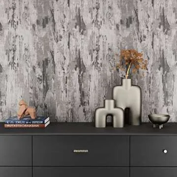 CRE8TIVE Stained Grey Concrete Wallpaper Cement Textured Wallpaper Stick and Peel Self Adhesive Removable Metallic Concrete Contact Paper for Countertops Waterproof Kitchen Backsplash Cabinets 12"x80"