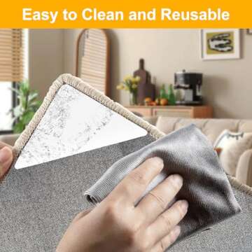 Daisyhome 8 PCS Rug Tape, Rug Pad Gripper for Hardwood Floors, Double Sided Adhesive Carpet Tape, Reusable Anti Slip Rug Grips for Area Rugs to Keep Rug Corners Flat