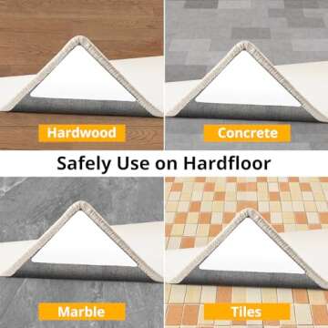 Daisyhome 8 PCS Rug Tape, Rug Pad Gripper for Hardwood Floors, Double Sided Adhesive Carpet Tape, Reusable Anti Slip Rug Grips for Area Rugs to Keep Rug Corners Flat