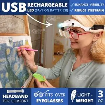 Vision Aid Magnifying Glasses with LED Light, 5 Lenses, Headband, Storage Case | Hands Free Lighted ...