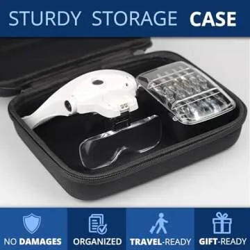 Vision Aid Magnifying Glasses with LED Light, 5 Lenses, Headband, Storage Case | Hands Free Lighted Head Mount Magnifier for Hobby Crafts Macular Degeneration Cross Stitch Diamond Painting Close Work