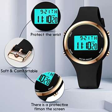 Women LED Display Elecreonic Watch Fashion Chrono Alarm Digital Clock Woman Outdoor Sport Wirstwatch (o-Black-2)