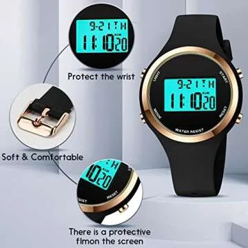 Women LED Display Elecreonic Watch Fashion Chrono Alarm Digital Clock Woman Outdoor Sport Wirstwatch (o-Black-2)