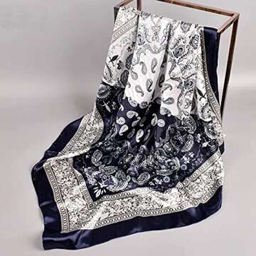 Stlvoll 5PCS Large Satin Head Scarves - Silk Square Like Neck Scarf Hair Wraps Headscarf for Sleeping Head Scarf Bundle 35 in