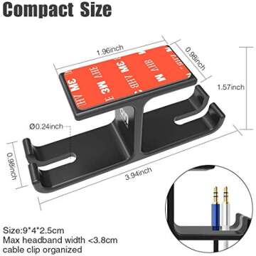 6amLifestyle Headphone Headset Stand Holder Under Desk Dual Headsets Hanger Mount Aluminum, Stick-On Hooks Universal for All Headphones, Black (Patented)