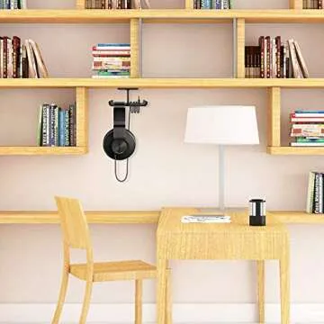 6amLifestyle Headphone Headset Stand Holder Under Desk Dual Headsets Hanger Mount Aluminum, Stick-On Hooks Universal for All Headphones, Black (Patented)