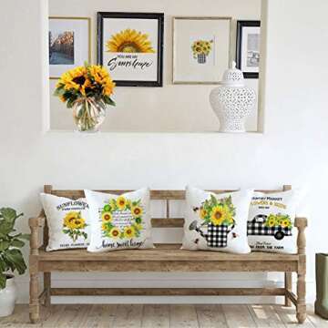KACOPOL Country Market Sunflowers Pillow Covers Rustic Farmhouse Vintage Truck Sunflower Seeds Farm ...