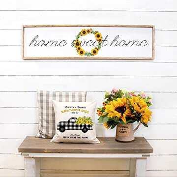 KACOPOL Country Market Sunflowers Pillow Covers Rustic Farmhouse Vintage Truck Sunflower Seeds Farm Decor Throw Pillow Case Cushion Cover for Sofa Couch 18" x 18" Set of 4(Yellow Sunflower)