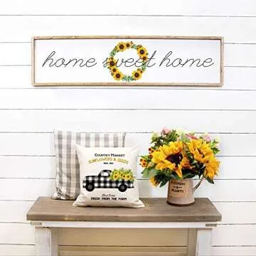 KACOPOL Country Market Sunflowers Pillow Covers Rustic Farmhouse Vintage Truck Sunflower Seeds Farm Decor Throw Pillow Case Cushion Cover for Sofa Couch 18" x 18" Set of 4(Yellow Sunflower)