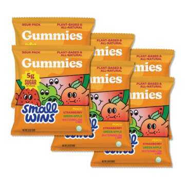 Enjoy Small Wins Candy by Jayson Tatum, Healthy Gummy Candy with Low Sugar, Low Calorie Snacks, Organic Plant-Based Ingredients, Sour Fruit Flavors, 1.8 OZ, Pack of 6