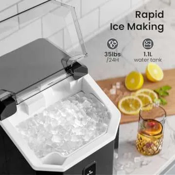 Nugget Ice Maker Countertop with Self-Cleaning, Crushed Ice Maker Machine with Handle, 35lbs/24H, On...