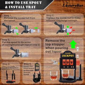 Slot Whiskey Decanter Set 32oz Whiskey Decanter Sets for Men with Spout Stones &Tray,Casino Liquor Decanter Dispenser Decanters for Alcohol Tequila Decanter Bourbon Gifts for Men Dad Him Husband