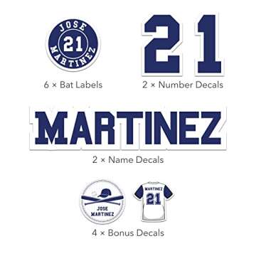 Custom Baseball Helmet Sticker Set - Includes Personalized Decals for Baseball Bats, Softball Bats, ...