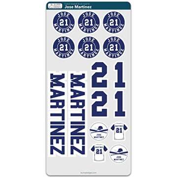 Custom Baseball Helmet Sticker Set - Includes Personalized Decals for Baseball Bats, Softball Bats, Sports Helmets, Bat Knobs and More - Individual (1 Player)