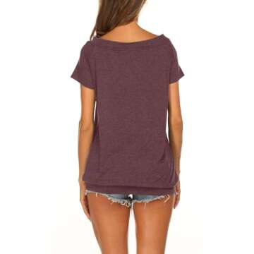 Halife Summer Clothes for Women Sexy Off Shoulder Tops Short Sleeves Wine Red M