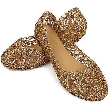 Domucos Bling Jelly Flat Women's Shoes - Gold Glitter