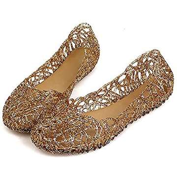 Domucos Bling Jelly Flat Women's Shoes - Gold Glitter