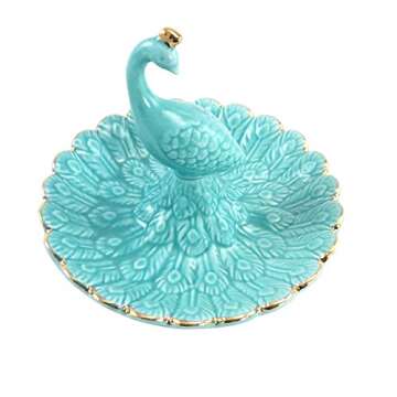 Lependor Blue Peacock Jewelry Tray for Rings and Trinkets