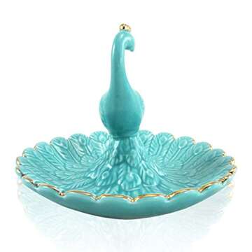 Lependor Blue Peacock Jewelry Tray for Rings and Trinkets