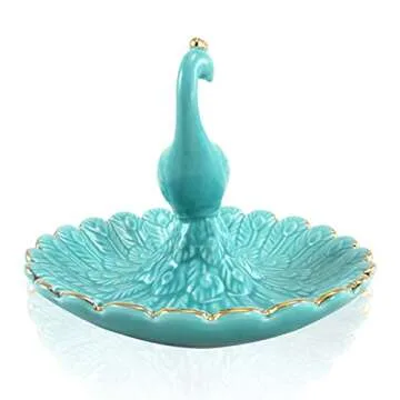 Lependor Blue Peacock Jewelry Tray for Rings and Trinkets