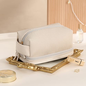 bagINBAG QIANPA Makeup Bag, Large Double Layer Waterproof Travel Bag with Handle and Brush Compartment for Women (Cream)