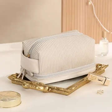 bagINBAG QIANPA Makeup Bag, Large Double Layer Waterproof Travel Bag with Handle and Brush Compartment for Women (Cream)