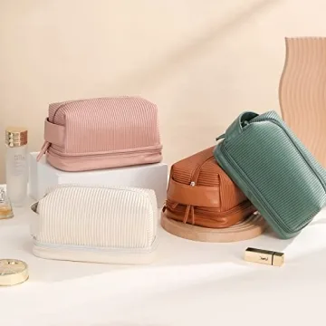 bagINBAG QIANPA Makeup Bag, Large Double Layer Waterproof Travel Bag with Handle and Brush Compartment for Women (Cream)