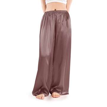 Wantschun Womens Wide Leg Pajama Pants Satin Silk Casual Loose Elastic Waist Lounge Pants Pj Bottoms...