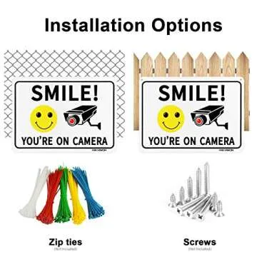 HISVISION 2 Pack Smile You're on Camera, Video Surveillance Sign, 10"x7" Rust Free Aluminum Metal Warning Sign UVresistance, Waterproof, Easy to Install for Home House and Business