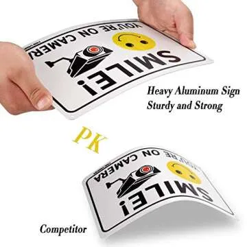 HISVISION 2 Pack Smile You're on Camera, Video Surveillance Sign, 10"x7" Rust Free Aluminum Metal Warning Sign UVresistance, Waterproof, Easy to Install for Home House and Business