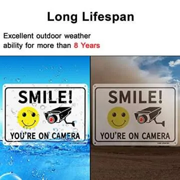 HISVISION 2 Pack Smile You're on Camera, Video Surveillance Sign, 10"x7" Rust Free Aluminum Metal Warning Sign UVresistance, Waterproof, Easy to Install for Home House and Business