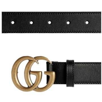Gucci Men's Black Leather with Double G Buckle (Regular - 1.5 inches wide, 90 cm / 35.5 in)