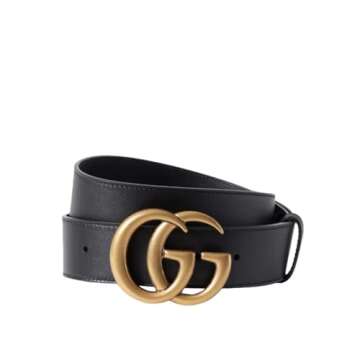 Gucci Men's Black Leather with Double G Buckle (Regular - 1.5 inches wide, 90 cm / 35.5 in)