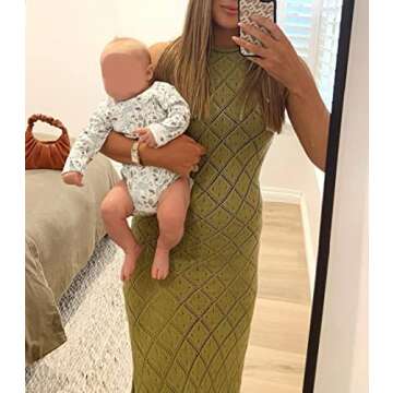 ROAONOCOMO Women Crochet Knit Maxi Dresses Y2K Hollow Out Long Dresses Halter Neck Bodycon Dress Retro Summer Beachwear