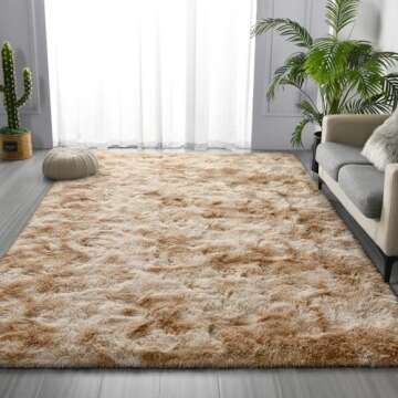 Deerhoo Large Shag Area Rugs 5 x 8, Tie-Dyed Plush Fuzzy Rugs for Living Room, Ultra Soft Fluffy Furry Rugs for Bedroom, Indoor Carpet Nursery Rugs for Kids Room Home Decor, Beige