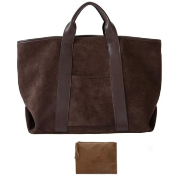(2pcs) suede tote bag for women and Clutch Set Large Suede Tote Work Bag Handbag Tote Faux Suede Han...