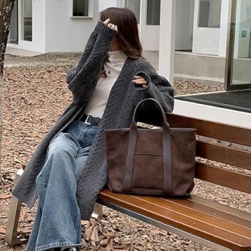 (2pcs) suede tote bag for women and Clutch Set Large Suede Tote Work Bag Handbag Tote Faux Suede Handbag Vintage Fall Bag (curry)