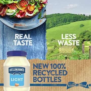 Hellmann's Light Mayonnaise Light Mayo 1 ct Creamy Condiment for Sandwiches and Simple Meals 60% Less Fat and Calories than Regular Mayonnaise 30 oz