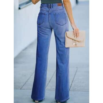 Sidefeel Women's Wide Leg Jeans Casual High Waisted Straight Zimbaplatinum Denim Pants with Pockets