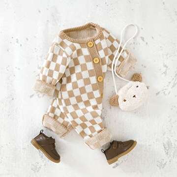 SAYOO Unisex Baby Girl Boy Knitted Romper Jumpsuit Checkerboard Plaid One Piece Button Down Sweater ...