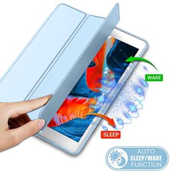 iMieet iPad 9th Generation Case 2021/iPad 8th Generation Case 2020 10.2 Inch with Pencil Holder, iPad 7th Gen 2019 Case with Soft Baby Skin Silicone Back, Auto Wake/Sleep Cover (Sky Blue)