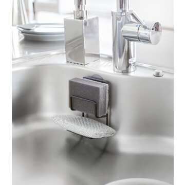 YAMAZAKI home 2265 Double Sponge Holder-Steel Rack Organizer for Kitchen Sink, One Size, Black