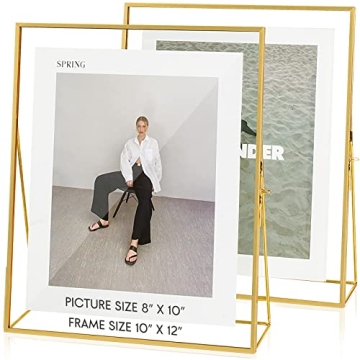 Jajamy Gold Floating Picture Frame Set of 2, 10"x12" Glass Pressed Flower Picture Frames, Tabletop S...