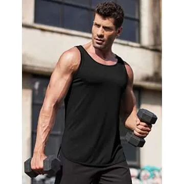 COOFANDY Men's 3 Pack Quick Dry Workout Tank Top Gym Muscle Tee Fitness Bodybuilding Sleeveless T Shirt Black/Black