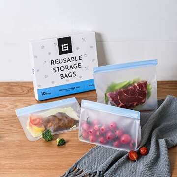 Gridlabs Reusable Storage Bags | Premium Set of 10 Bags | Perfect Food Bags for Lunch Sandwich and K...