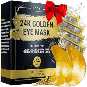 KINPUR ORGANIC COSMETICS - 50pcs - 24k Gold Under Eye Patches for Dark Circles Puffy Eyes Wrinkles -...
