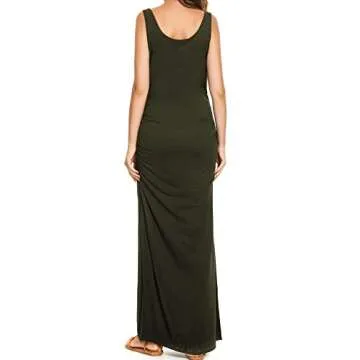Smallshow Women's Split Long Maternity Dress Sleeveness Ruched Pregnancy Clothes Medium Army Green