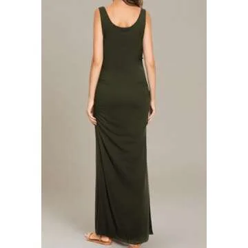 Smallshow Women's Split Long Maternity Dress Sleeveness Ruched Pregnancy Clothes Medium Army Green
