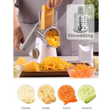 Cheese Grater Rotary, Rotary Grater for Kitchen, Kitchen Grater Vegetable Slicer with 3 Drum Blades,...